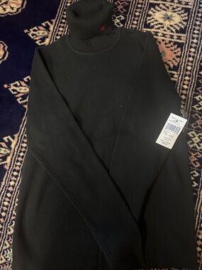 Ralph Lauren Black Ribbed Turtleneck Sweater with Small Red Logo